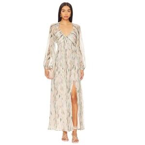ASTR the Label Jessamy Maxi Dress Taupe Jade Floral Chiffon Long Sleeve Small